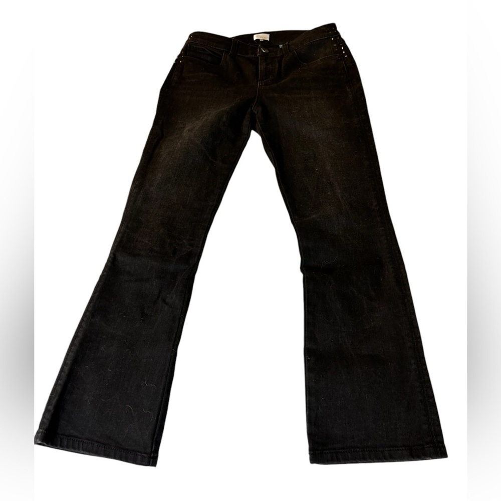 Ecru Black Denim Flare Embellished Jeans